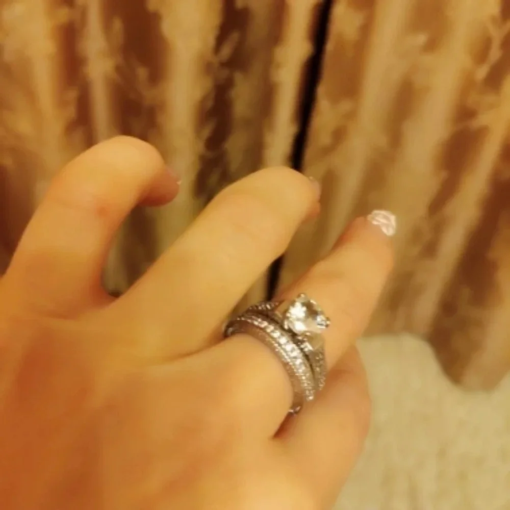 NEW Diamond‎ Simulant Engagement Band Ring Set